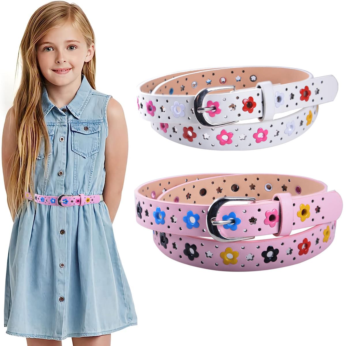 PALAY 2 Pack Belt for Girls, Stylish PU Leather Girls Belt, Flower Hollow Cut Waist Belt for Jeans Pants Dress for Kids Girl 6-12 Years Old PALAY 2 Pack Belt for Girls, Stylish PU Leather Girls Belt, Flower Hollow Cut Waist Belt for Jeans Pants Dress for Kids Girl 6-12 Years Old